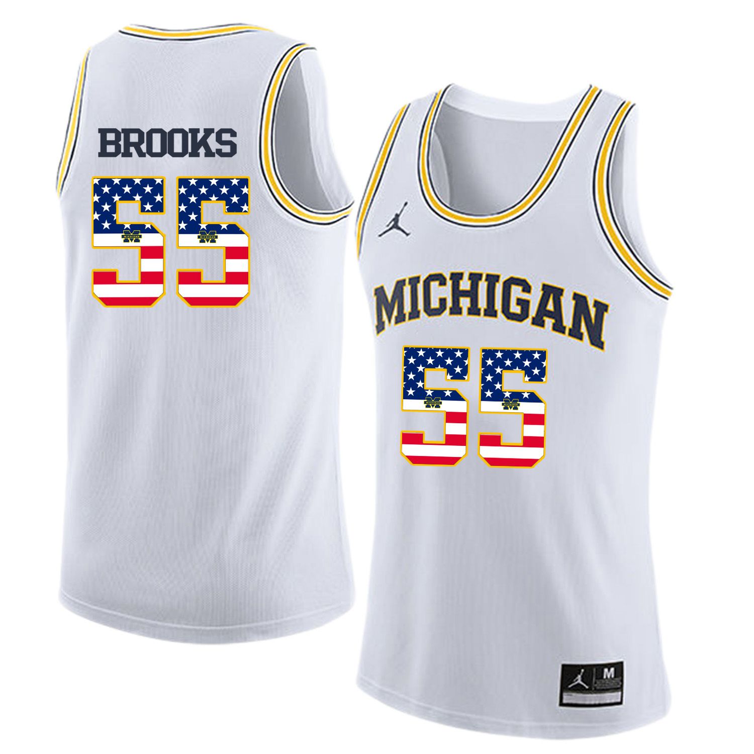 Men Jordan University of Michigan Basketball White #55 Brooks Flag Customized NCAA Jerseys->customized ncaa jersey->Custom Jersey